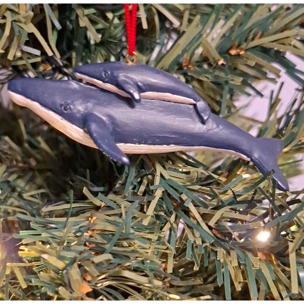 Mama and Baby Blue Whale Christmas Tree Ornament Coastal Nautical Decor 3.5 Inch